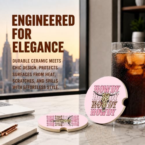 Pink Western Cowgirl Car Coasters, Howdy Retro Coquette Cup Holders - Image 5