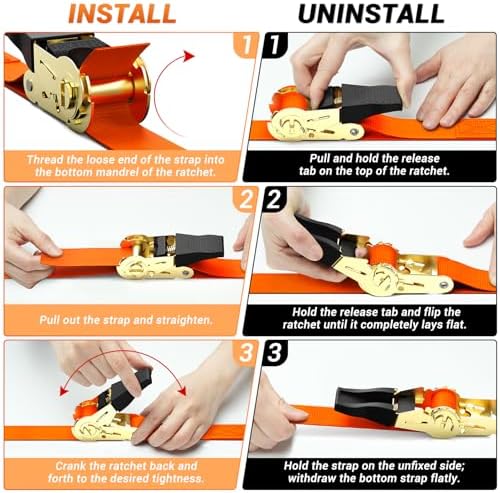 Ohuhu Ratchet Tie Down Straps for Moving Appliances 1" x 15' 8-Pack - Image 6