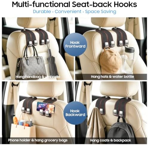 Amooca Car Headrest Hooks 2-Pack Suede Seat Organizer - Image 2
