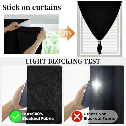 100% Blackout Curtains for Bedroom Stick On Curtain Window Shades Pull Down - Image 2