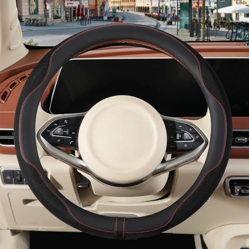Nappa Leather Black Steering Wheel Cover Large 16 inch by Binsheo