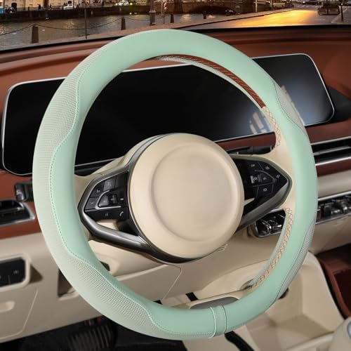 Nappa Leather Ice Silk Fabric Green Steering Wheel Cover by Binsheo