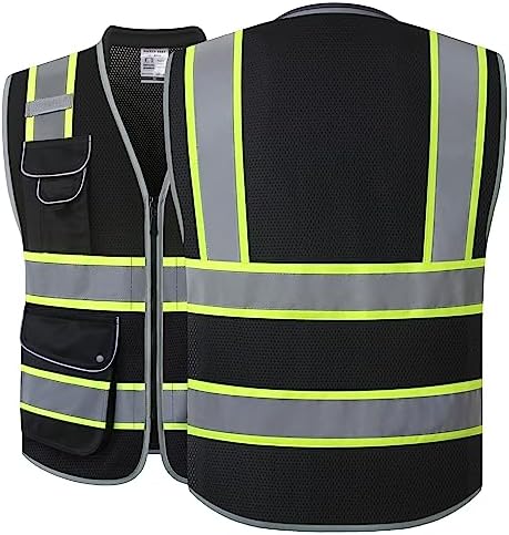 JKSafety Hi Vis Safety Vest for Men Women Cushioned Collar JK101 Black 3XL - Image 5