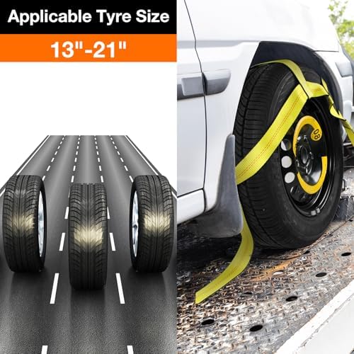 Tow Dolly Basket Straps with Swivel J Hook 2 Pack Fit 13"-21" Tire - Image 2