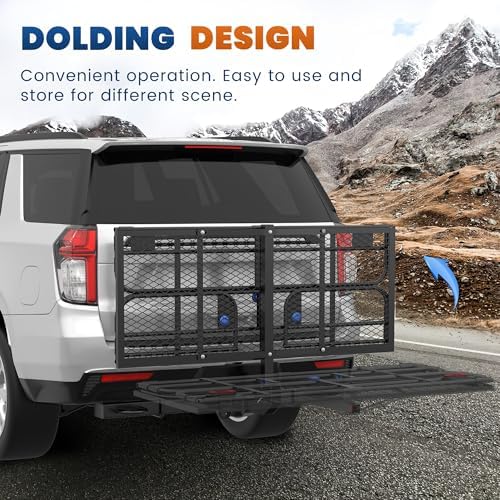 KUIPERAUTO 60" x 24" x 14" Folding Rack Hitch Mount Cargo Carrier 500 Lbs - Image 3