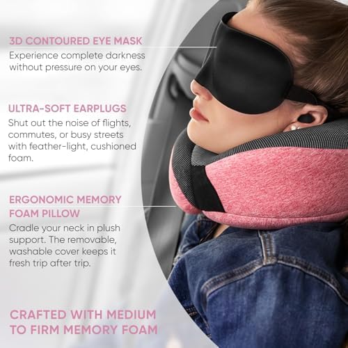 Proglobe Travel Pillow, 100% Pure Memory Foam Airplane Neck Pillow - Image 4