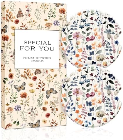 Swooflia Elegant Ceramic Car Coasters Soft Tone Floral Cup Holder Coasters by Swooflia