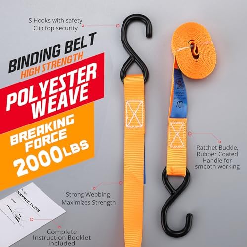 Ratchet Straps 2 Pack – 1 Inch x 13 Feet, 2000 lb Heavy Duty Tie Down Straps - Image 6