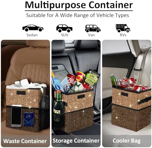 Cute Mini Car Trash Bag with Lid, Glitter Garbage Can Bin Hanging - Image 5