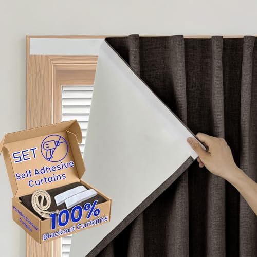 100% Blackout Curtains for Bedroom Stick On Curtains Window Shades Pull Down by Sovtfides