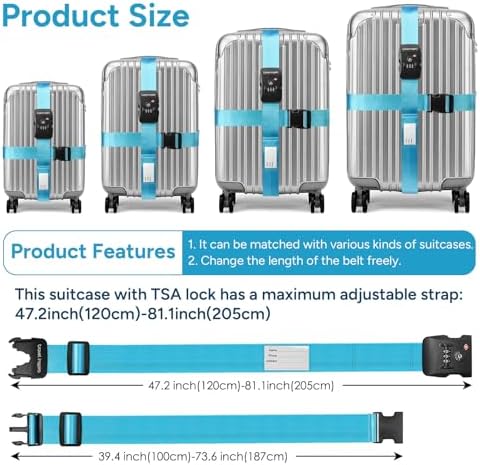 Travel Inspira TSA Approved Luggage Straps 2 Pack Suitcase Belt - Image 4