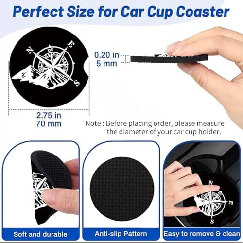 2Pack Blue Rose Car Cup Holder Coaster Neoprene Car Coasters - Image 4
