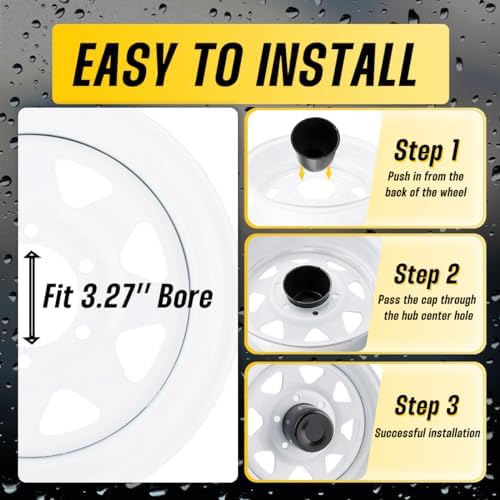 4Pcs 3.27" Stainless Trailer Wheel Center Caps, 3.41" H Matte Black - Image 5