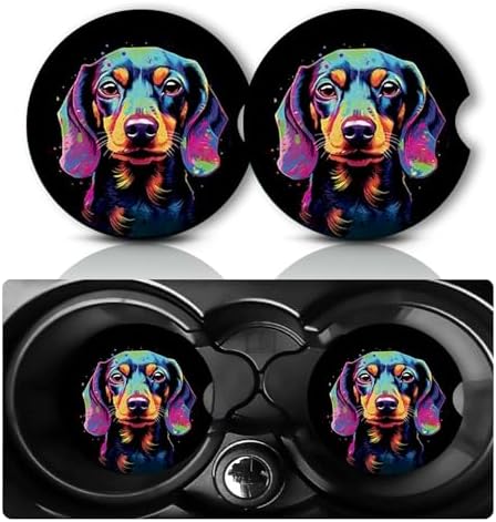 2Pcs Dog Car Coasters, 2.75" Neoprene Rubber Cars Cup Holder Coasters by Databa