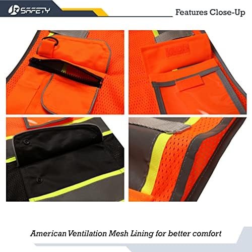 JKSafety Safety Vest for Men Women Reflective Hi Vis JK100 OBlack 5XL - Image 2