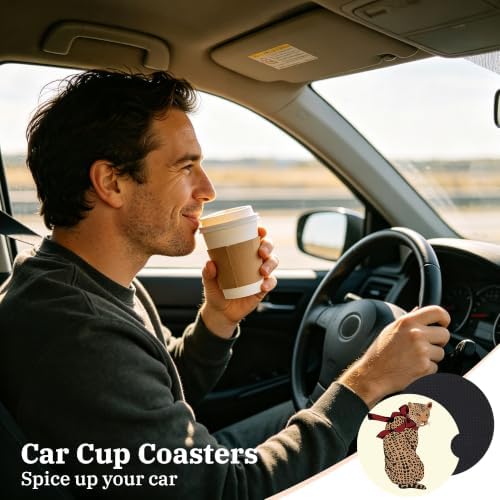 Red Bow Leopard Car Coasters for Cup Holders, Auto Drink Coaster for Women - Image 6