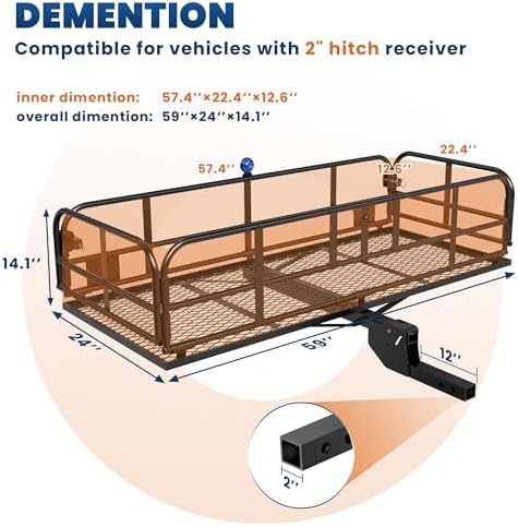 KUIPERAUTO 500 Lbs Folding Rack Hitch Mount Cargo Carrier, Bolt Lock Luggage - Image 2