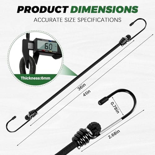 Bungee Cords with Hooks 6 Pack Bungee Cord Includes 36 inches - Image 2