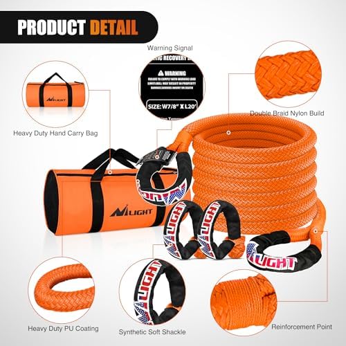 Nilight Kinetic Recovery Tow Rope 7/8" x 20ft - Image 4