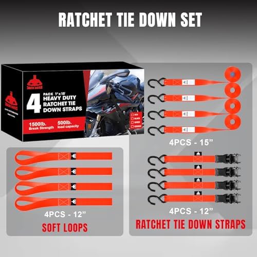 Jack Boss Ratchet Tie Down Straps Set, 1500 lbs Break Strength, Fits - Image 4