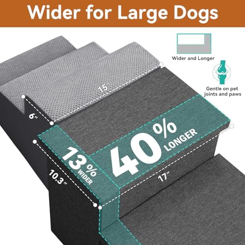 Zerbuger Dog Stairs with Storage, Dark Grey 3 Steps Dog Ramp no Condo - Image 2