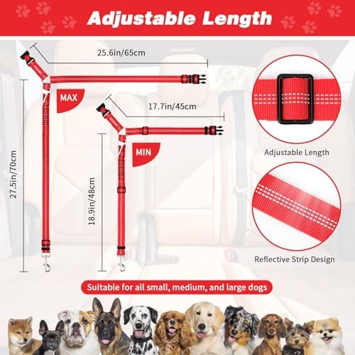 BWOGUE Dog Seat Belt for Car, Reflective Headrest Restraint, Bungee Lead - Image 2