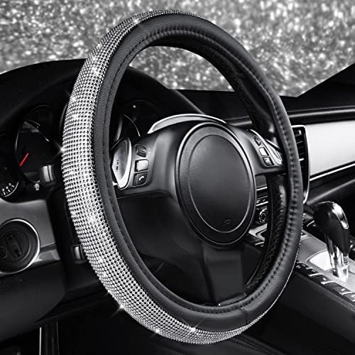 CAR PASS Bling Silver Diamond Leather Steering Wheel Cover, - Image 2