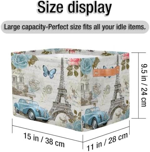 AUUXVA Storage Basket Vintage Paris Eiffel Tower Rose Flower Old Car Storage - Image 4