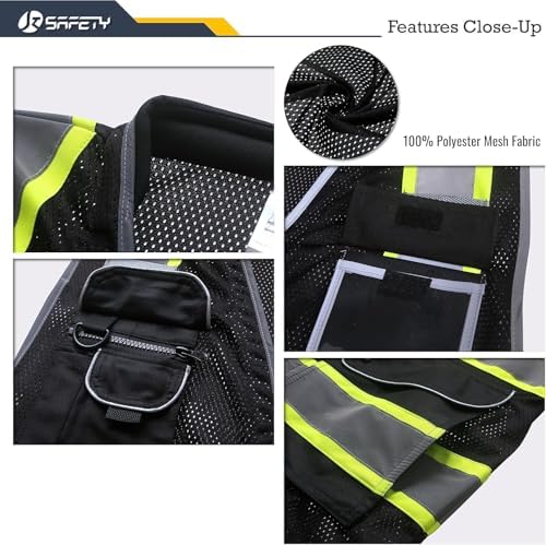 JKSafety Hi Vis Safety Vest for Men Women Cushioned Collar JK101 Black S - Image 2
