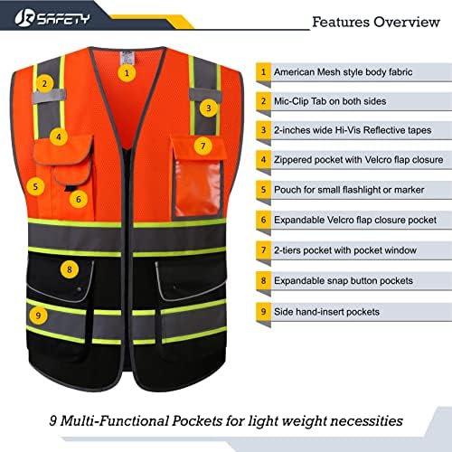 JKSafety Safety Vest for Men Women Reflective Hi Vis JK100 OBlack 5XL - Image 4