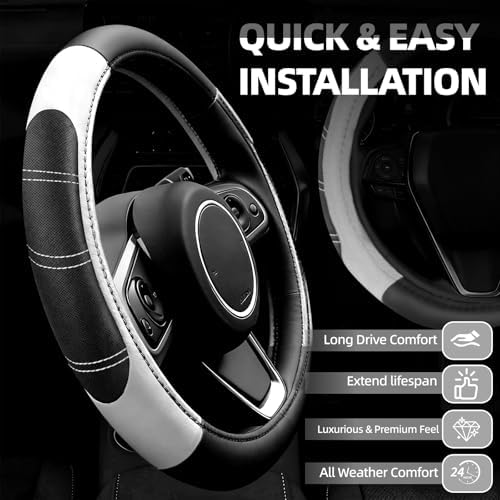 NBTEPEM 10 Pcs Car Floor Mats Full Set & Sport Leather Steering Wheel Cover - Image 2