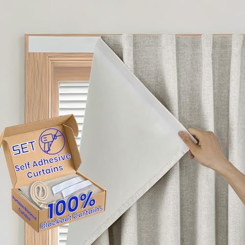100% Blackout Self Adhesive Curtains- Stick on Curtains Shades Window Blinds by Sovtfides