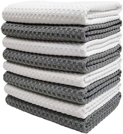 POLYTE 380 GSM Microfiber Waffle Kitchen Dish Tea Towel, 16x28 in, 8 Pack by Polyte
