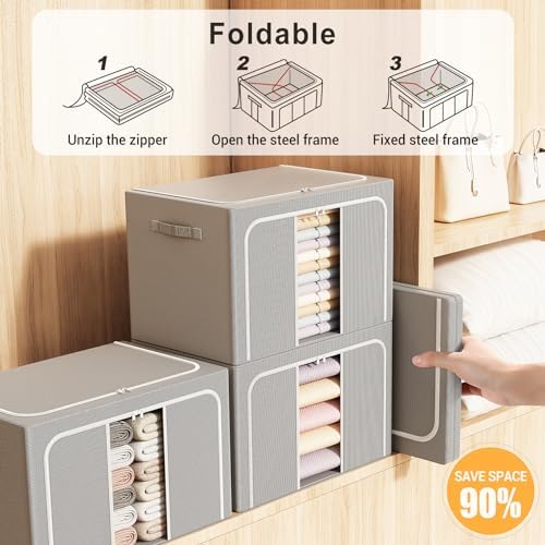 Clothes Storage Bins with Metal Frame Foldable Storage Box Clothes Organizers - Image 3
