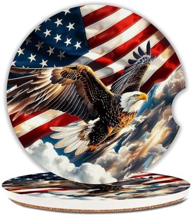 American Flag Car Coasters for Cup Holder Set of 2 Eagle Absorbent Ceramic Cup by Unknown