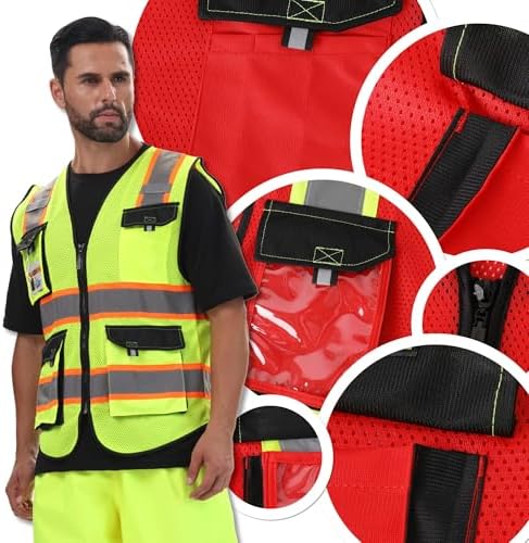 JKSafety Safety Vest for Men Women Hi Vis Reflective Vest JK220 Red S - Image 5