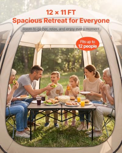 VEVOR Pop up Screen House Tent, 12 x 11 ft, 10-12 Person Screen Gazebo - Image 3
