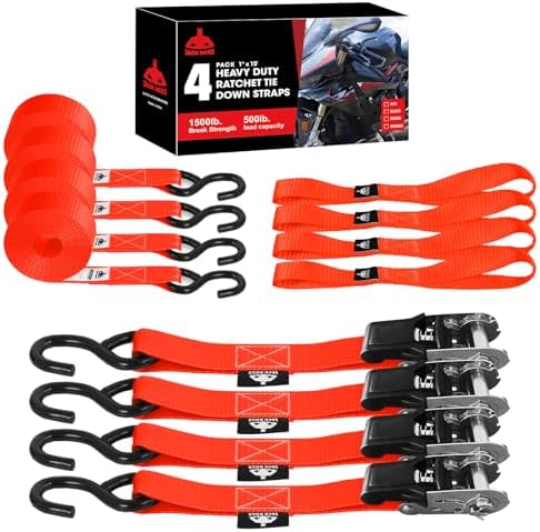 Jack Boss Ratchet Tie Down Straps Set, 1500 lbs Break Strength, Fits by JACKBOSS
