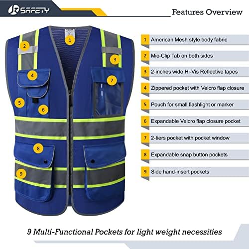 JKSafety Safety Vest for Men Women Reflective Hi Vis JK100 Blue 4XL - Image 3