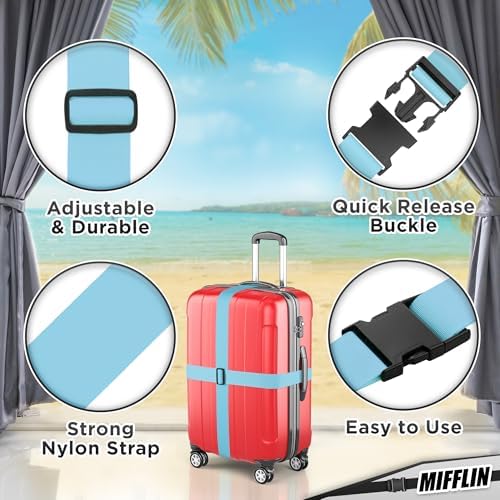 Luggage Straps - Blue, 2 Inches Wide, 4 Pack - Adjustable Nylon Belt - Image 6