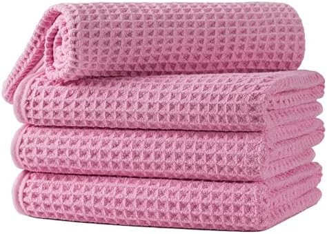Microfiber Waffle Hand Towels, 4 Pieces, Fast Drying, Lint Free 430 GSM by Unknown