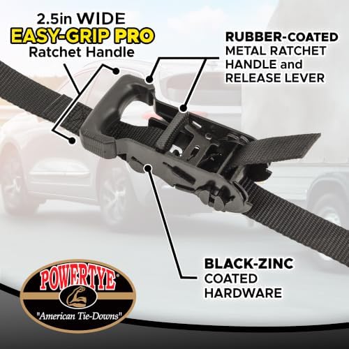 PowerTye 1in x 8ft Easy-Grip PRO Endless Black Ratchet Straps - Image 3