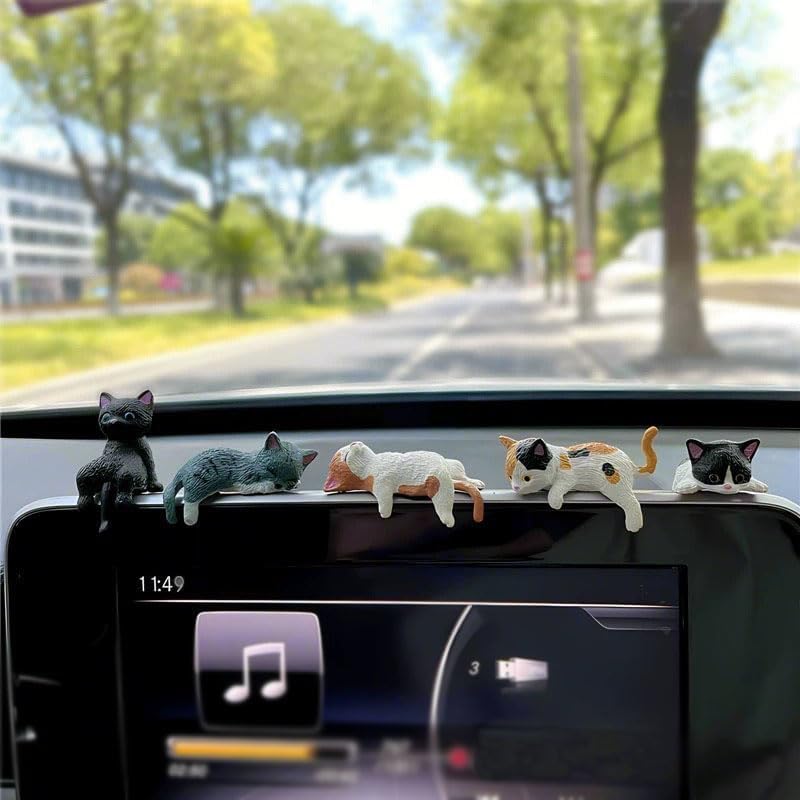 5 Pcs Cute Cat Car Accessories Funny Resin Cat Figurines by Twpribarn