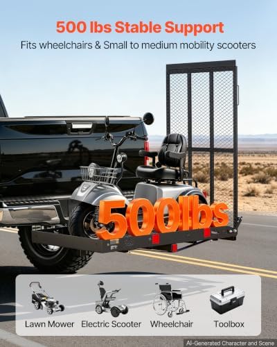 VEVOR Hitch Mount Wheelchair Carrier Height Adjustable, 500LBS Steel Mobility - Image 2
