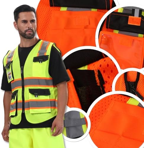 JKSafety Safety Vest for Men Women Hi Vis Reflective Vest JK220 OBlack L - Image 5
