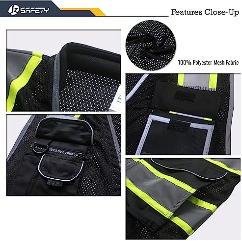 JKSafety Hi Vis Safety Vest for Men Women Cushioned Collar JK101 Black 3XL - Image 2
