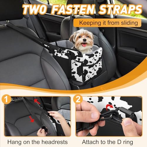 Portable Dog Car Seat for Small Dogs, Puppy Car Seat, Cow Pattern - Image 5