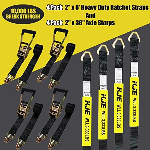 KJE Heavy Duty Car Trailer Tie Down Straps 4 Pack Kit - Image 2
