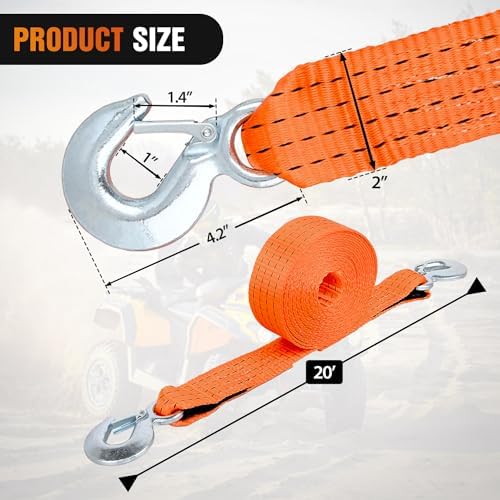 Nilight Tow Strap with Safety Hooks 2”x20’10, 000LBS Breaking Strength - Image 2