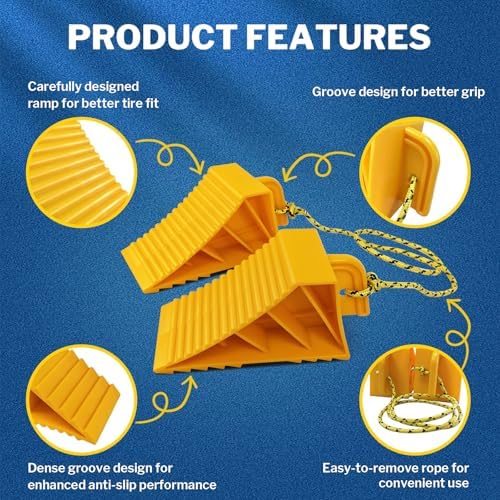 ROBLOCK 2 PCS Wheel Chocks for Travel Trailers, Heavy Duty Yellow Tire Stoppers - Image 3